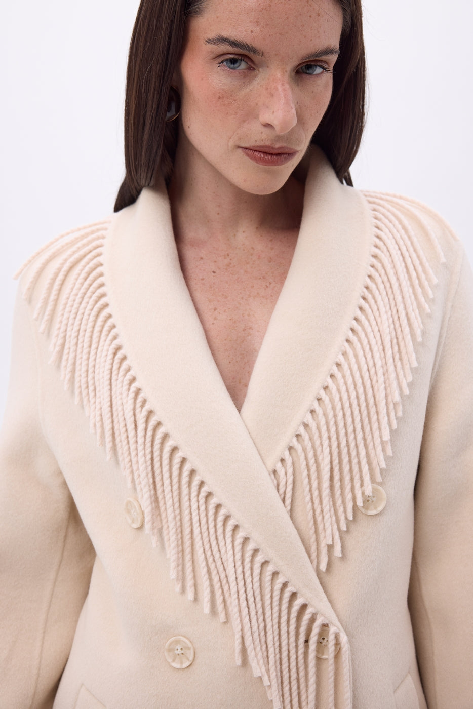 Manteau Col À Franges Dakota - Beige - Femme