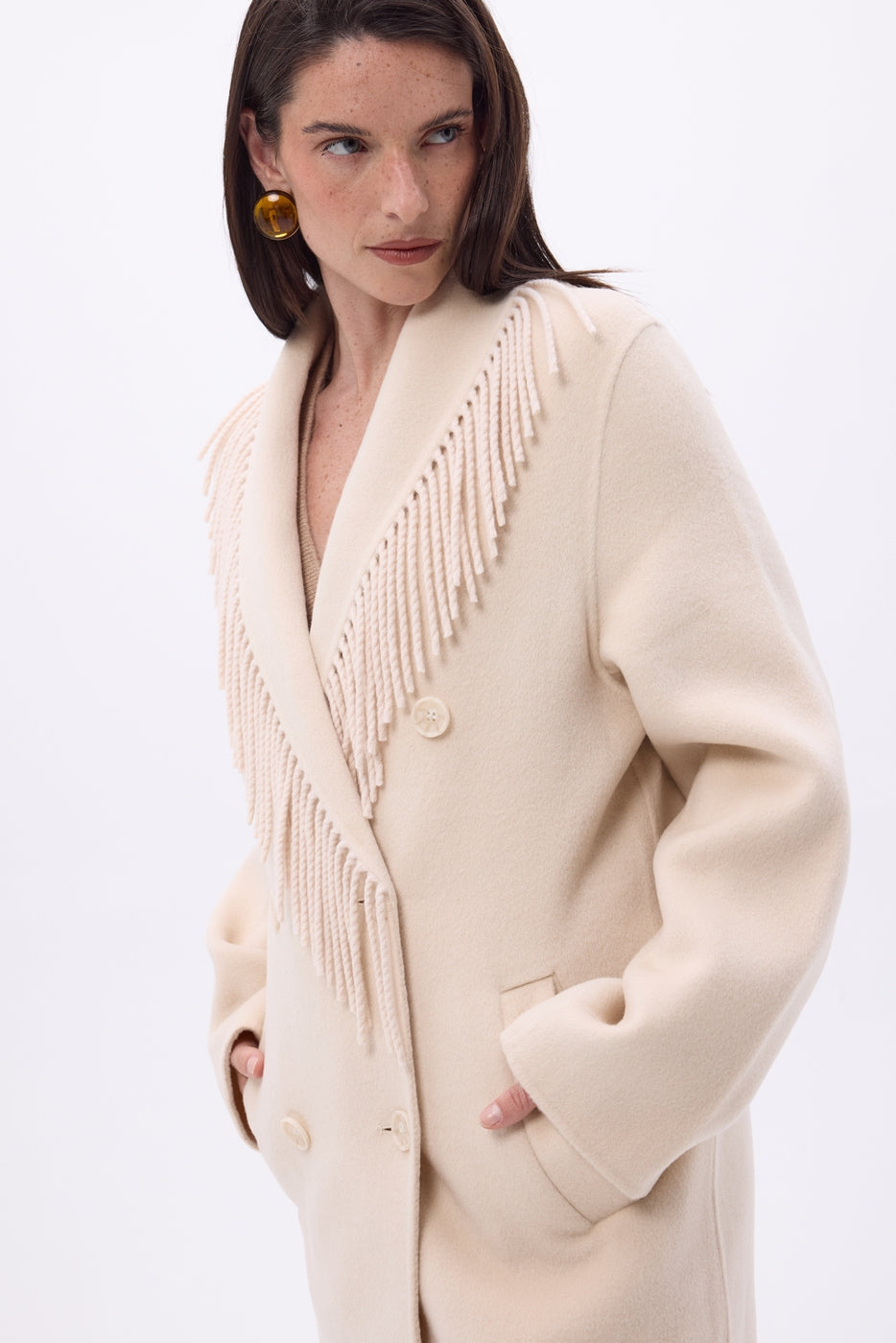 Manteau Col À Franges Dakota - Beige - Femme