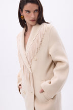 Manteau Col À Franges Dakota - Beige - Femme