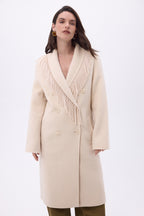 Manteau Col À Franges Dakota - Beige - Femme