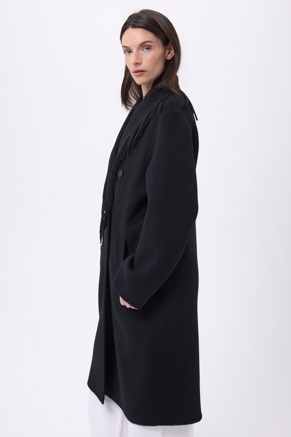 Abrigo con cuello de flecos Dakota - Negro - Mujer