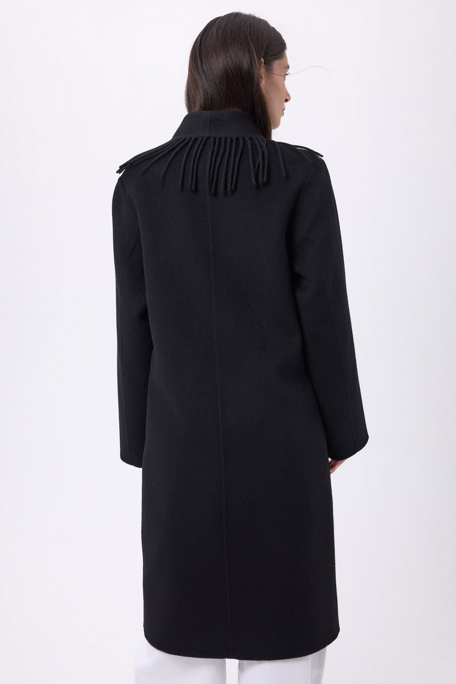 Abrigo con cuello de flecos Dakota - Negro - Mujer