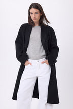 Abrigo con cuello de flecos Dakota - Negro - Mujer