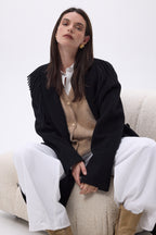 Abrigo con cuello de flecos Dakota - Negro - Mujer