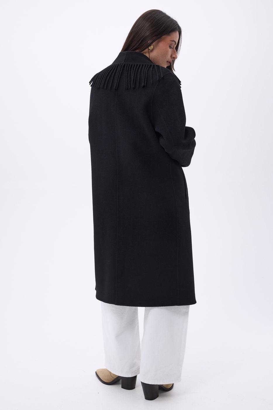 Abrigo con cuello de flecos Dakota - Negro - Mujer