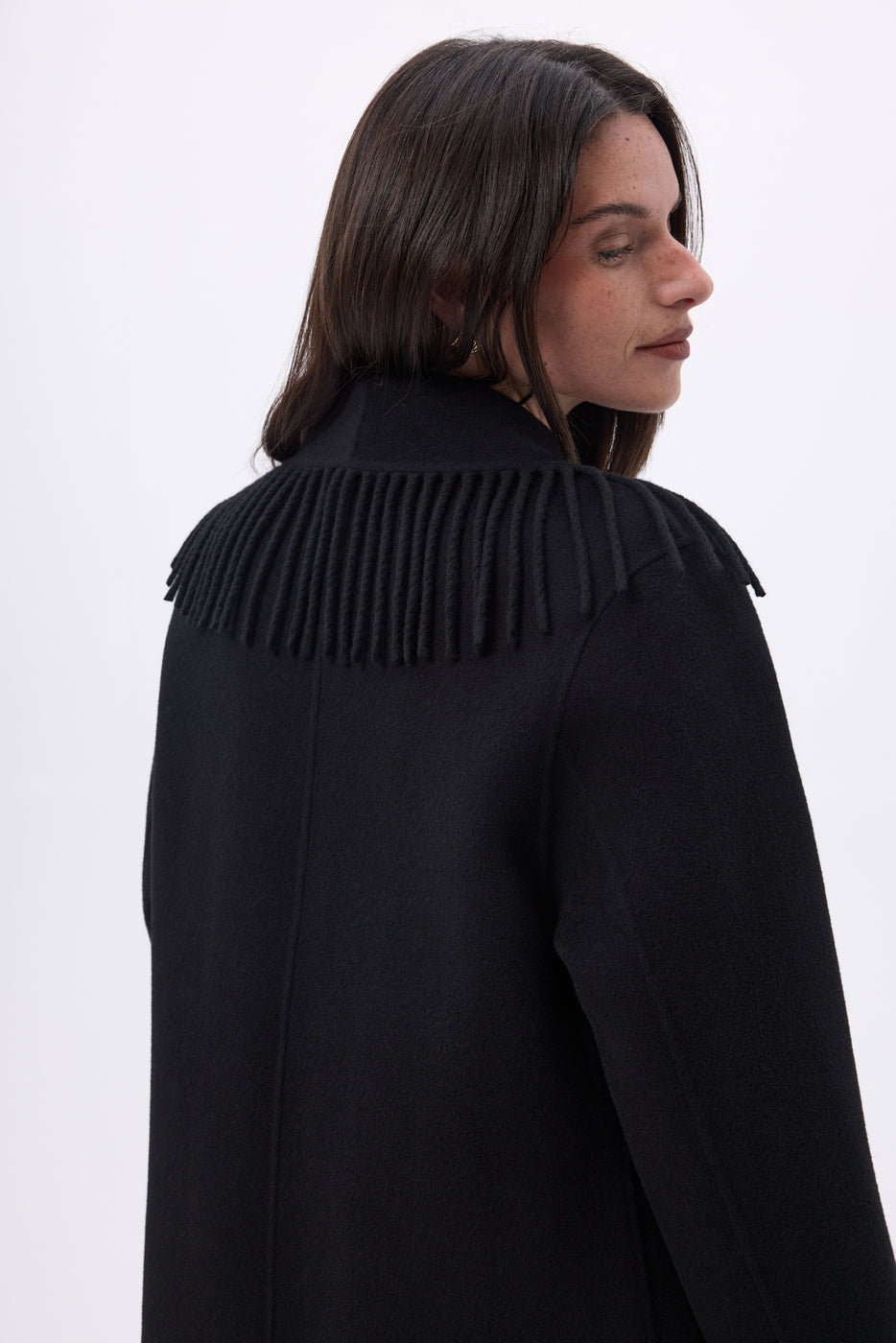 Abrigo con cuello de flecos Dakota - Negro - Mujer