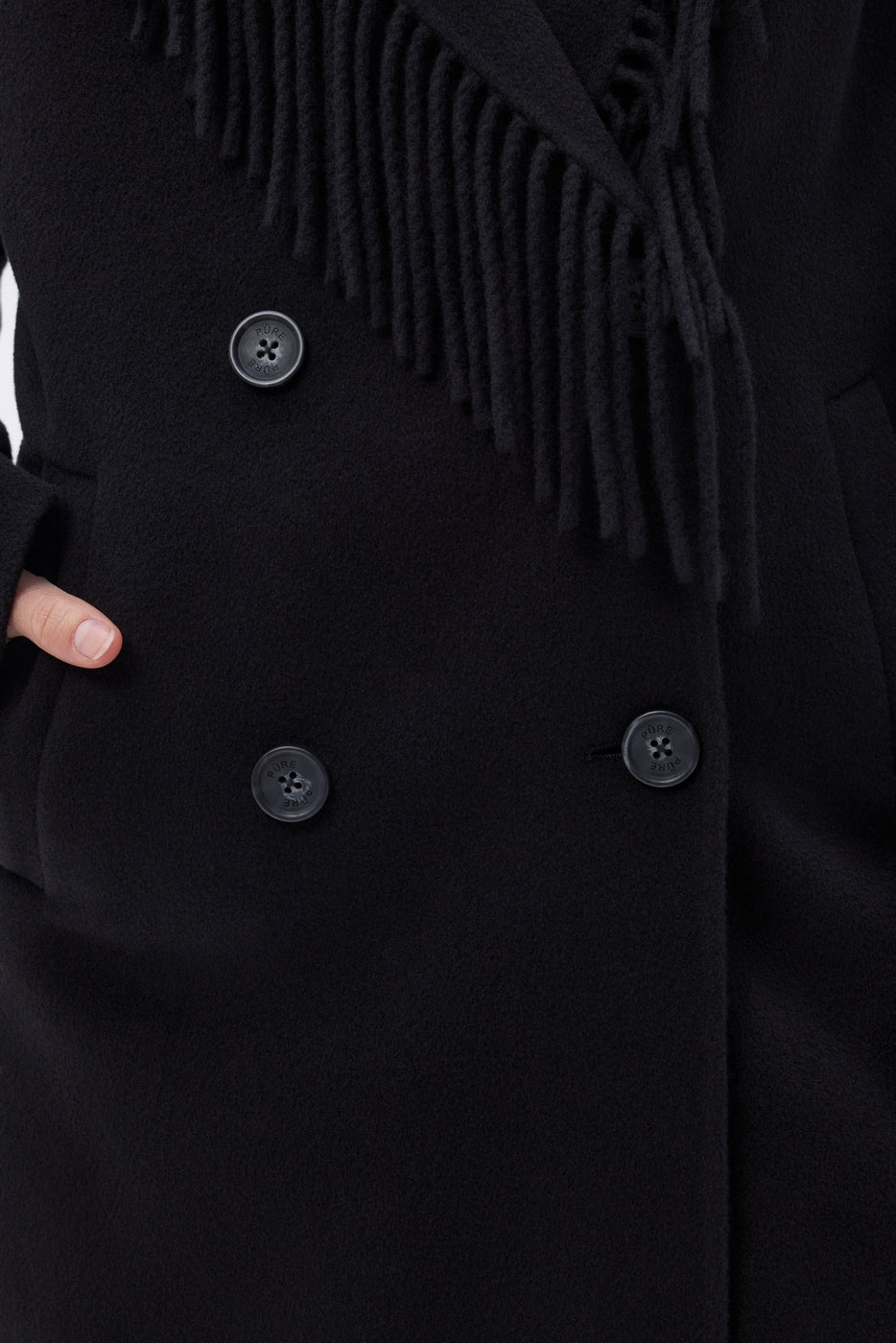 Abrigo con cuello de flecos Dakota - Negro - Mujer