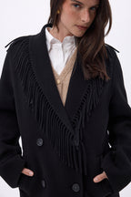 Abrigo con cuello de flecos Dakota - Negro - Mujer