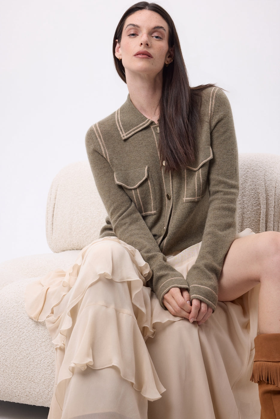 Chemise Denim Dalila - Khaki Chine Beige Creme - Femme