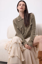 Chemise Denim Dalila - Khaki Chine Beige Creme - Femme