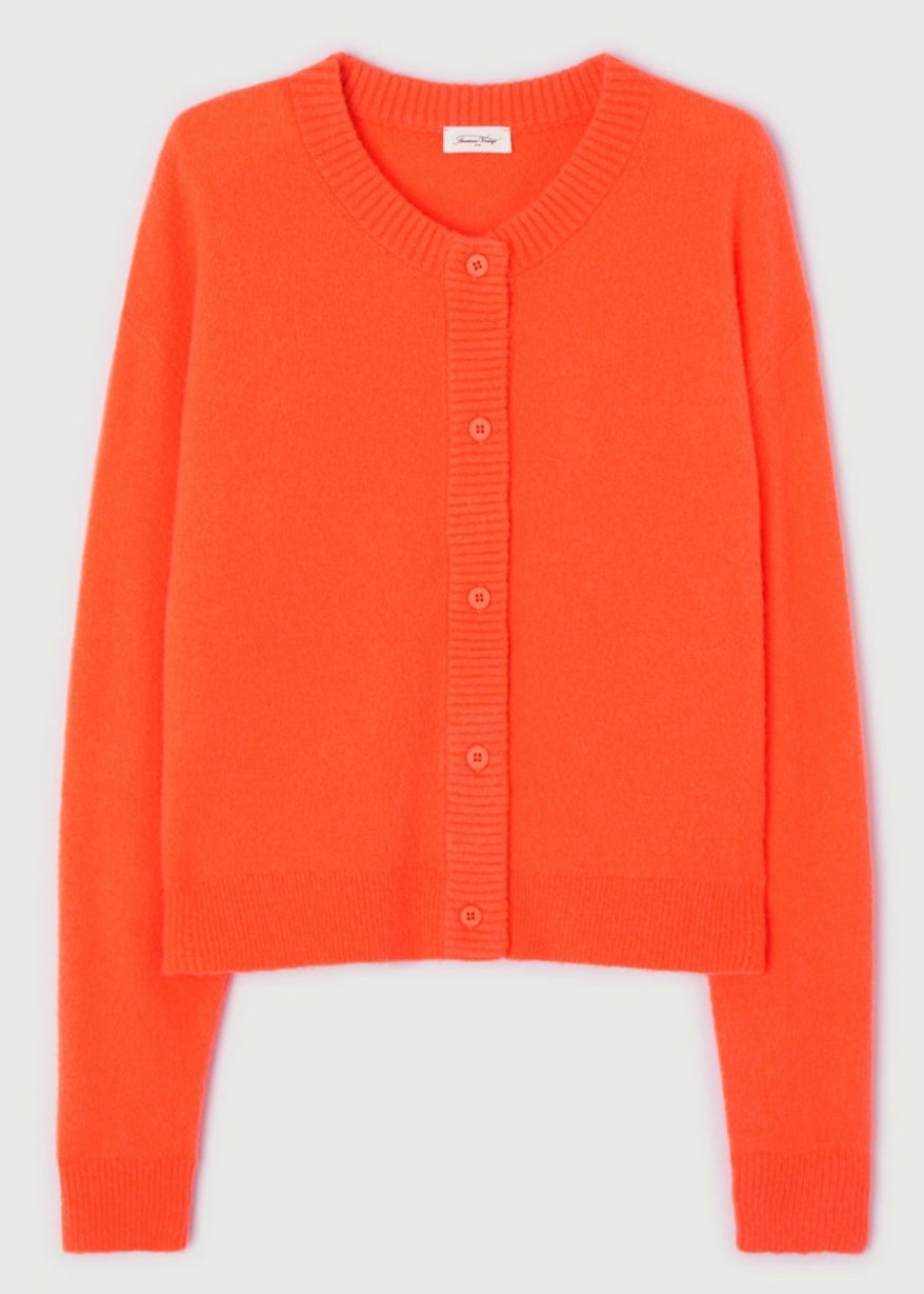 Short Bobble Round-Neck Button Cardigan - Fire - Women