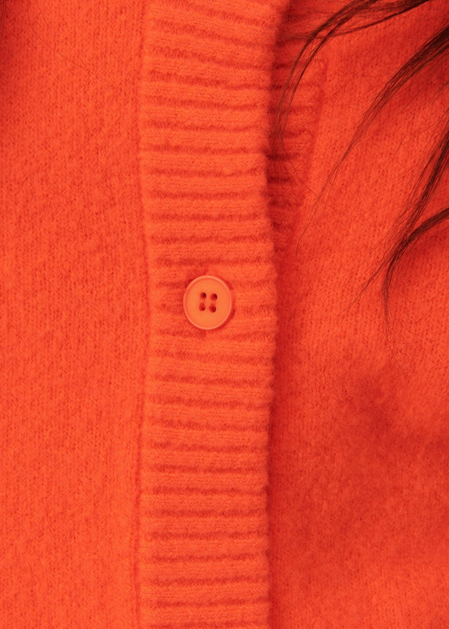 Short Bobble Round-Neck Button Cardigan - Fire - Women