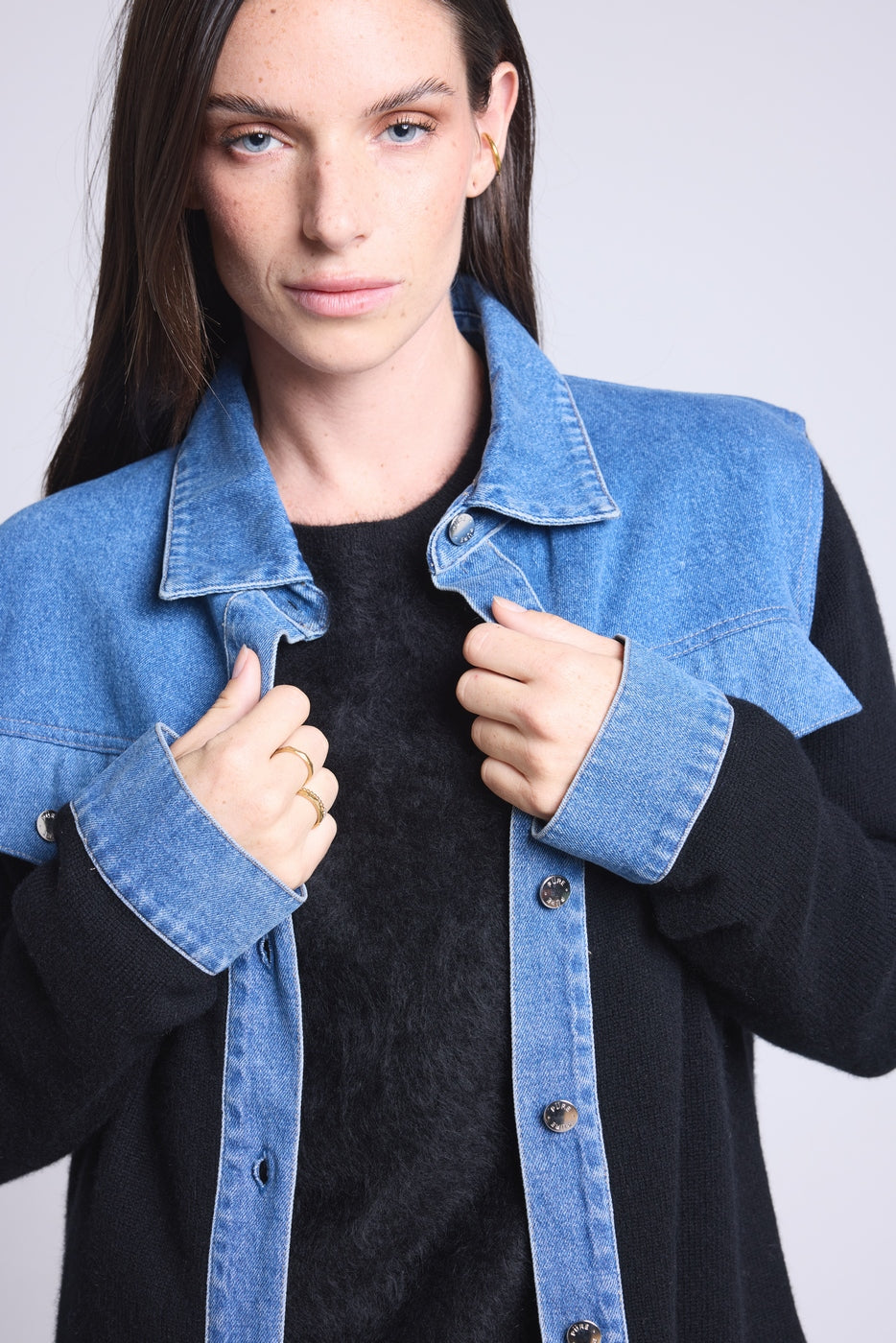 Chaqueta Denim Cachemira Daphne - Vaquero Y Negro - Mujer
