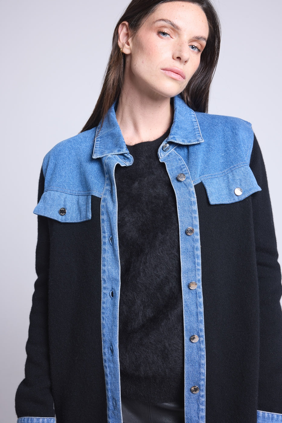 Chaqueta Denim Cachemira Daphne - Vaquero Y Negro - Mujer
