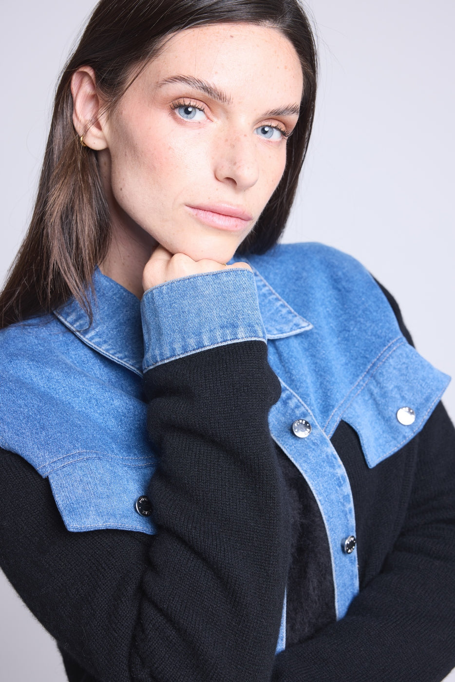 Chaqueta Denim Cachemira Daphne - Vaquero Y Negro - Mujer