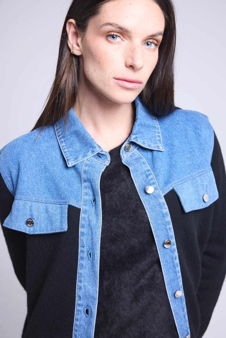 Chaqueta Denim Cachemira Daphne - Vaquero Y Negro - Mujer
