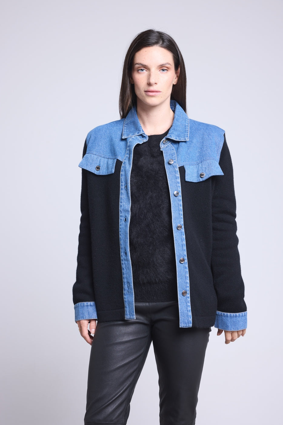 Chaqueta Denim Cachemira Daphne - Vaquero Y Negro - Mujer