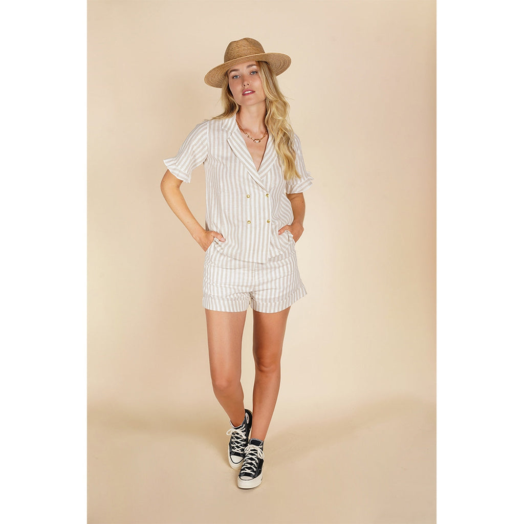 Pantalón corto Dario - Blanco Beige Rayas