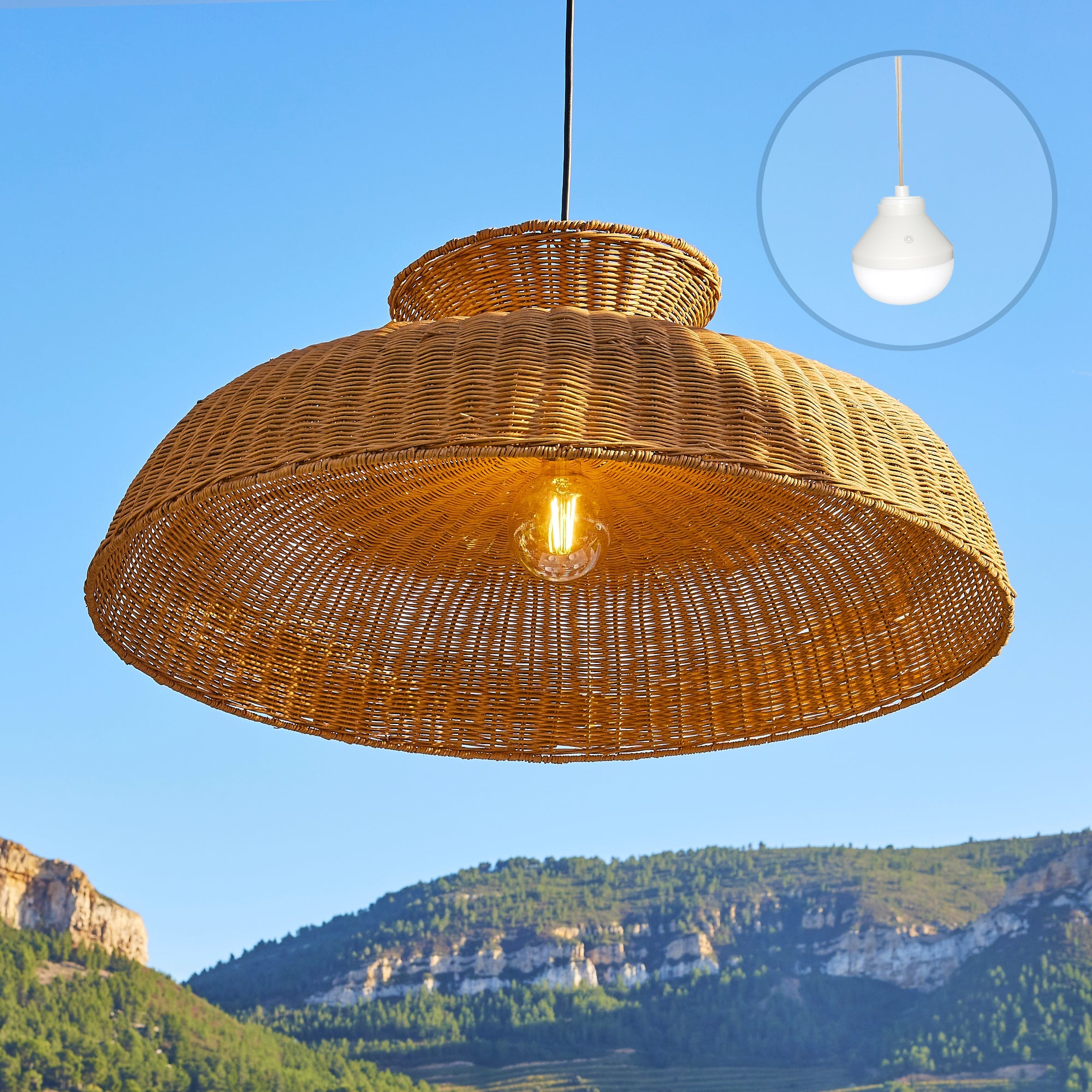 Darma - Suspension Sans Fil - Rotin - Beige