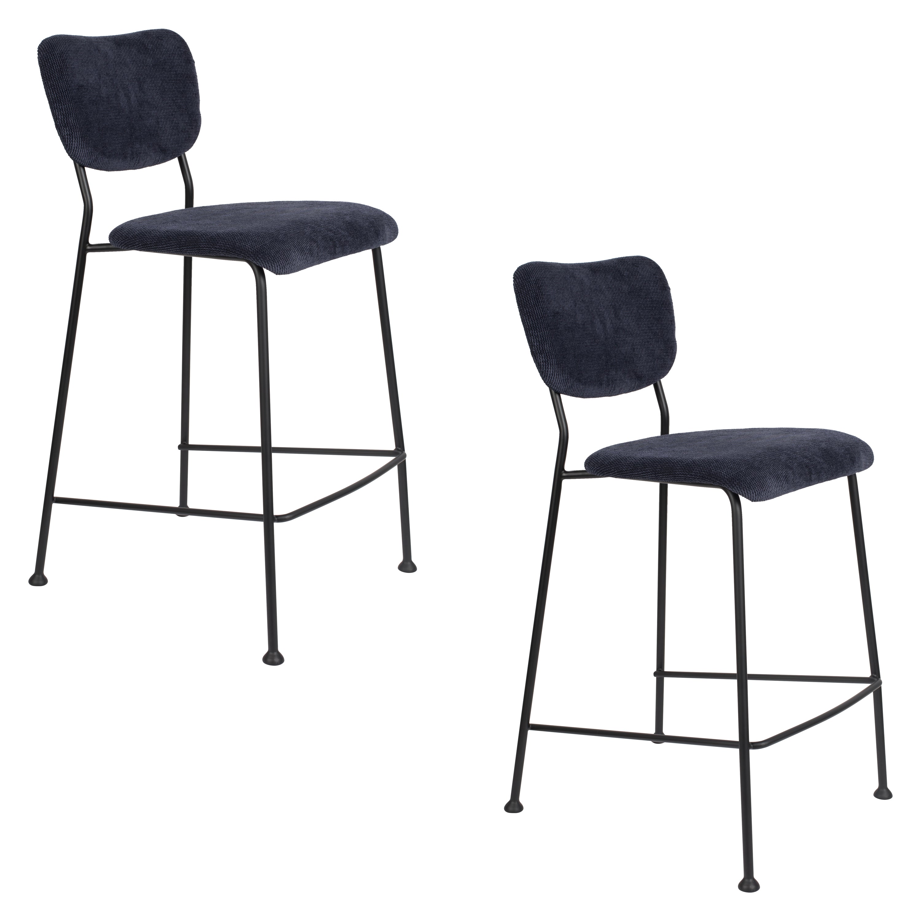 Benson 64.5 Cm - Set of 2 Bar & Counter Stools - Fabric - Dark Blue