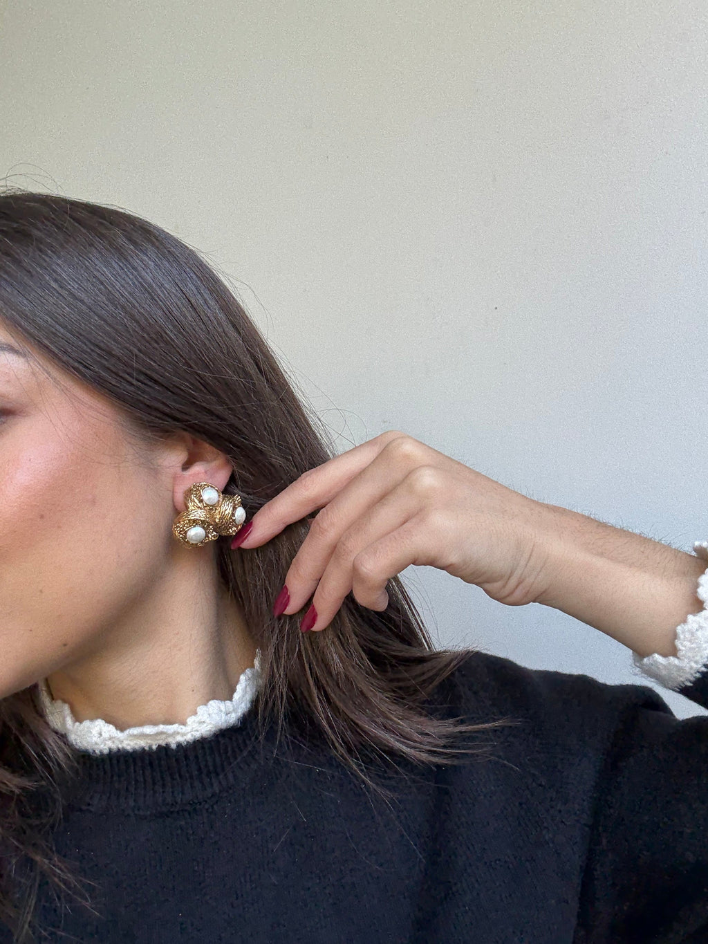 Pendientes Vintage - Resina Dorada Y Perlas