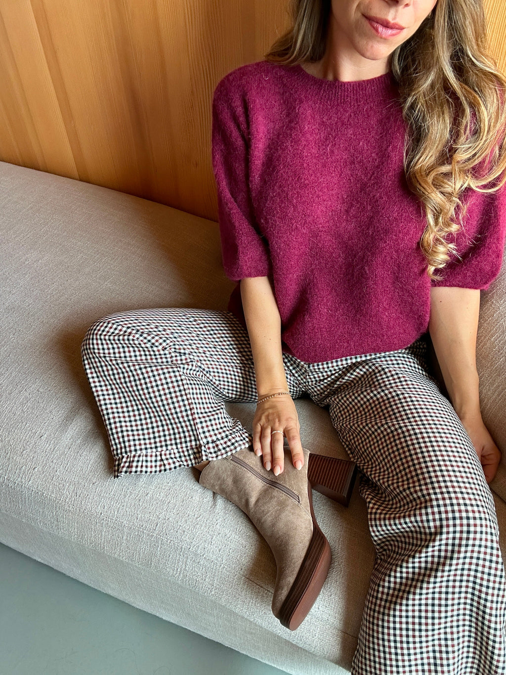 Gabriel checked wide-leg trousers with frills