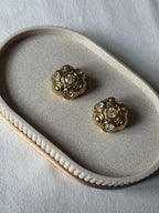 Vintage Earrings - Gold Resin And Rhinestones
