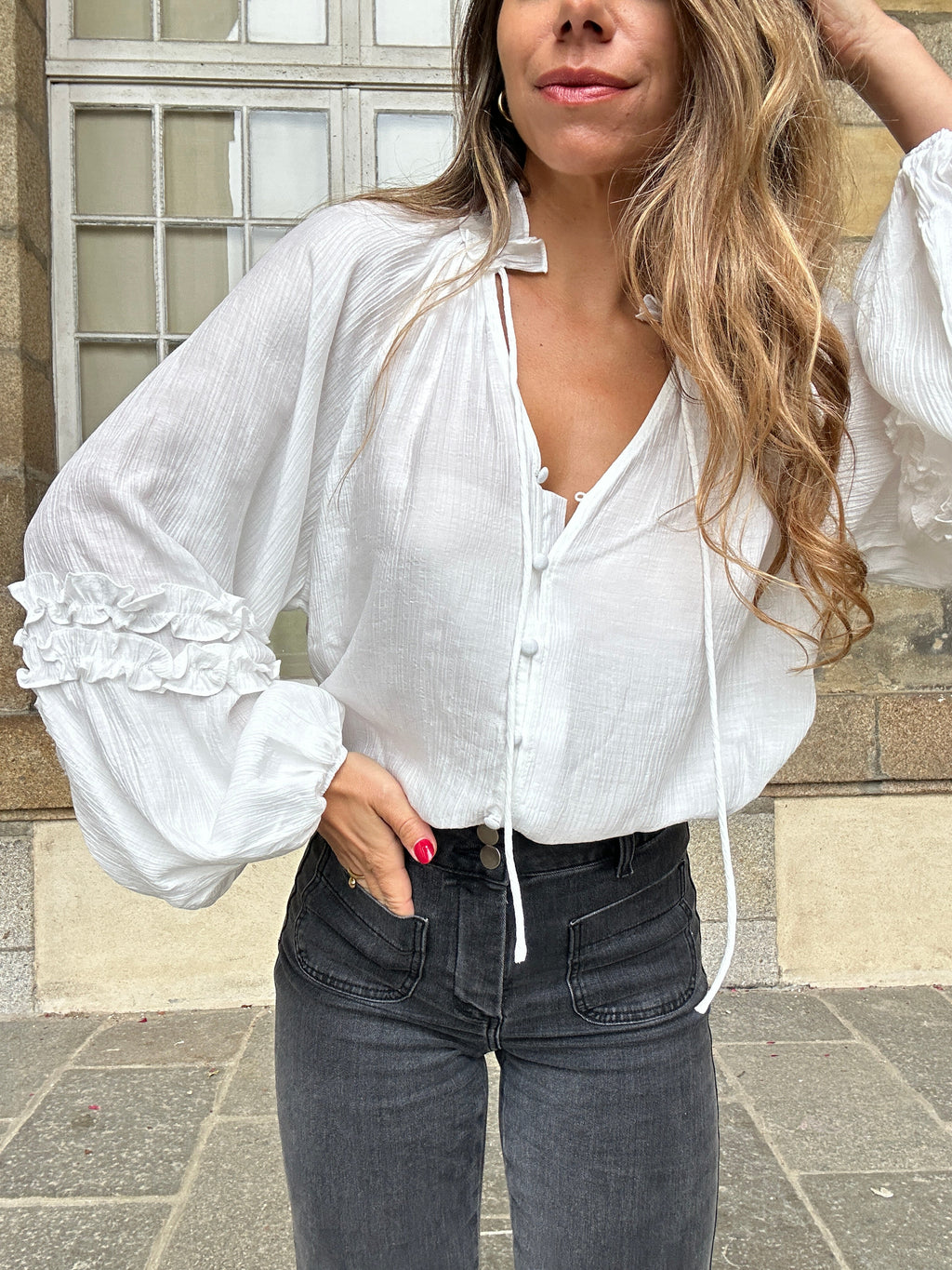Esmée Blusa Con Volantes Crudo