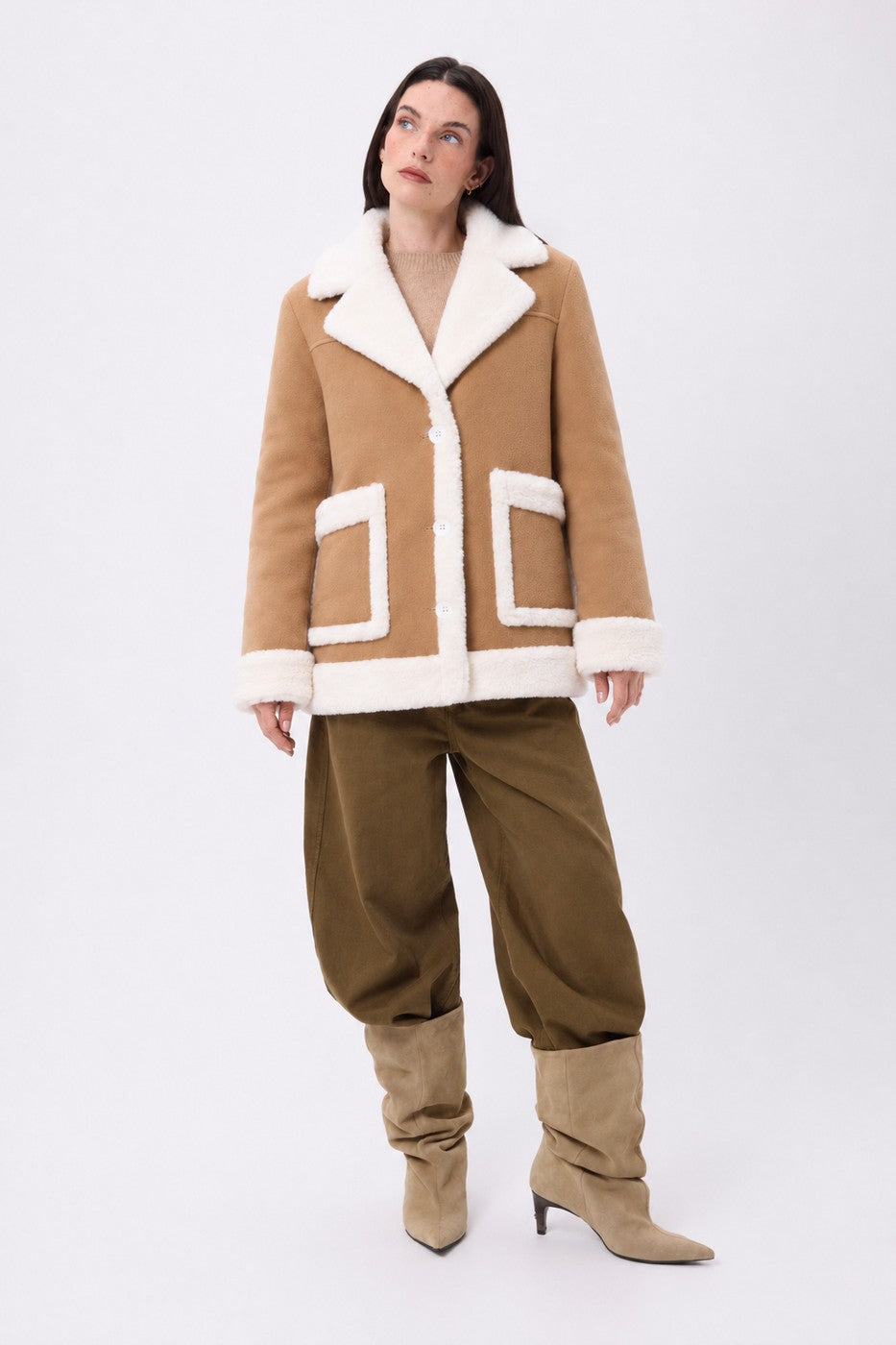 Manteau Réversible En Laine Et Peau Lainée Denali - Camel - Femme