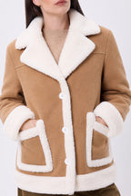 Manteau Réversible En Laine Et Peau Lainée Denali - Camel - Femme