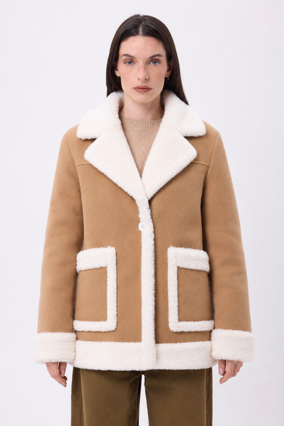 Manteau Réversible En Laine Et Peau Lainée Denali - Camel - Femme