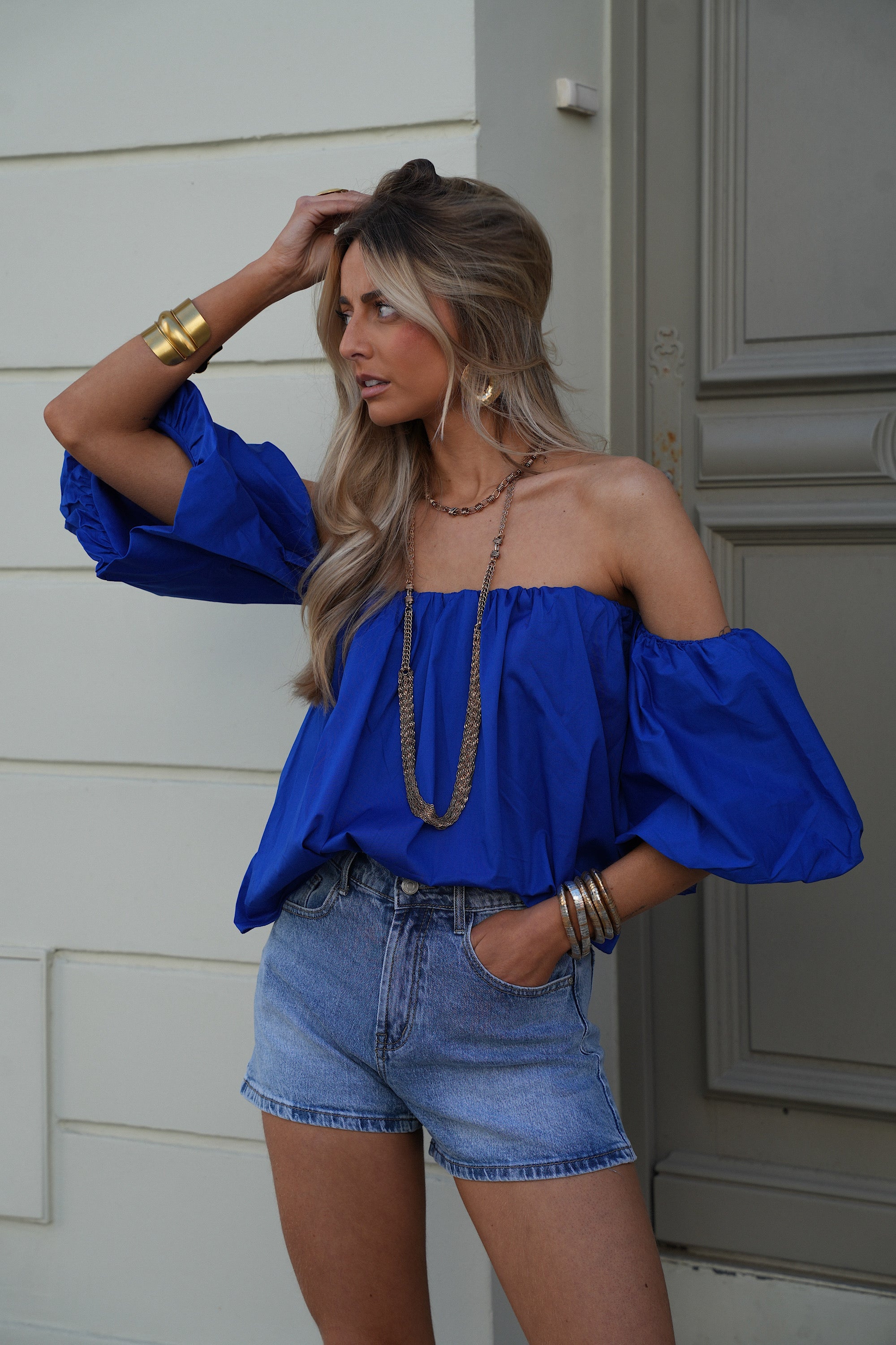 Blouse Col Bardot Nao - Bleu Roi