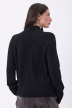 Pull Col Montant Boutons Diagonale - Noir - Femme