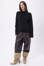 Pull Col Montant Boutons Diagonale - Noir - Femme