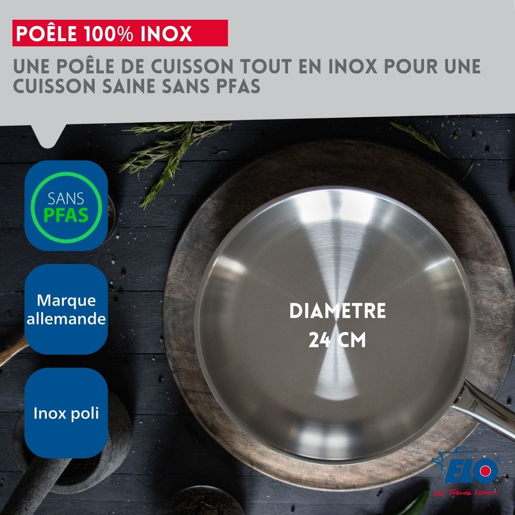 Poêle À Frire En Inox 18/10 Sans Revêtement Elo Profi Therm - Gris
