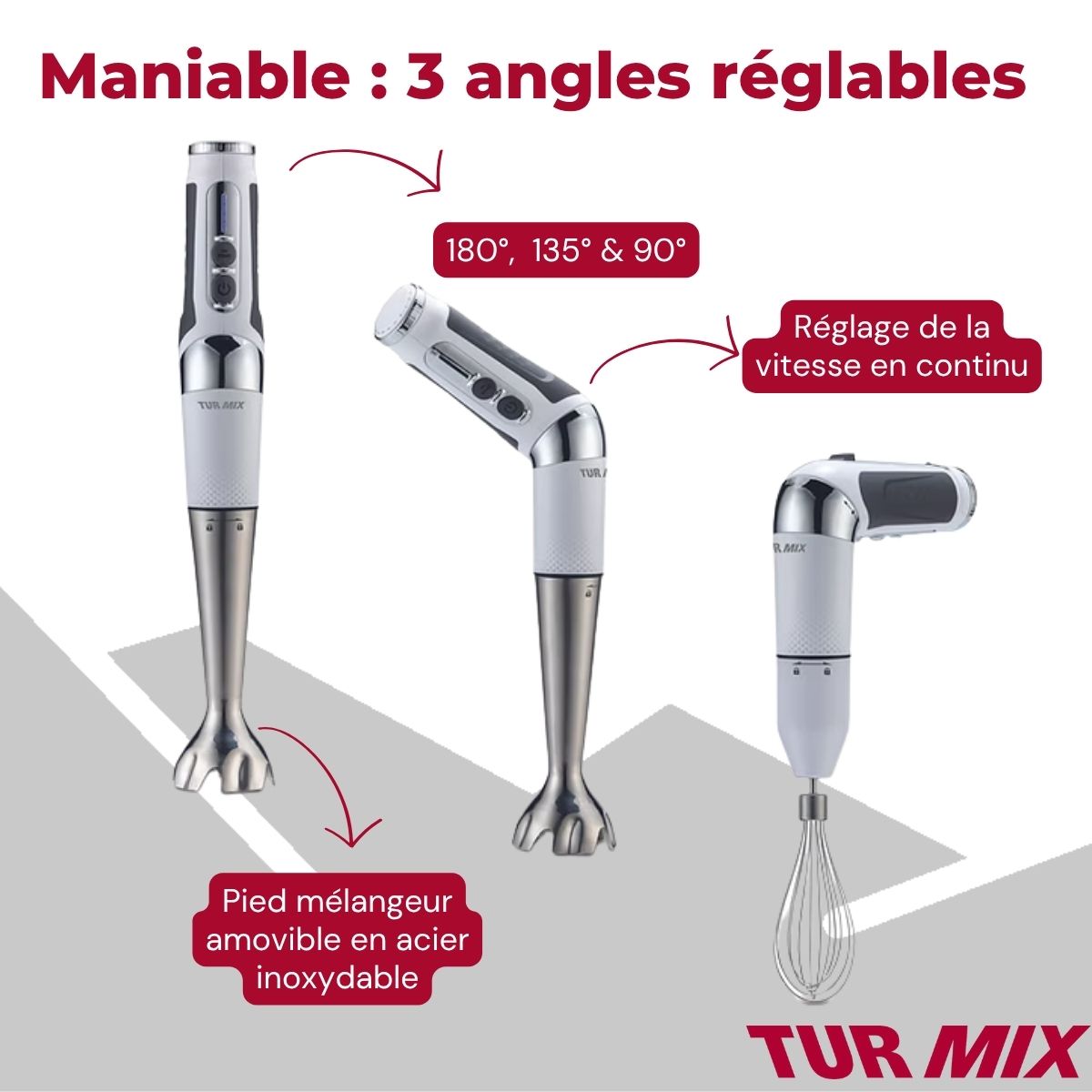 Ensemble Mixeur Plongeant Sans Fil Turmix - Blanc/Inox