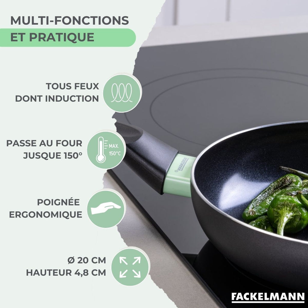Poêle Aluminium Revêtement Céramique Antiadhésif Sans Pfas Fackelmann Brandao - Noir/Vert
