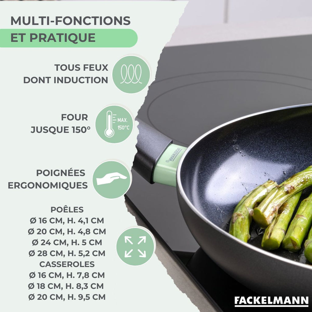 Batterie De Cuisine Avec 4 Poêles Et 3 Casseroles Avec 5 Ustensiles De Cuisine Sans Pfas Fackelmann Brandao Vario - Noir/Vert