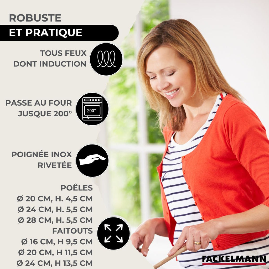 Batterie De Cuisine Avec 3 Poêles Et 3 Faitouts Et 6 Ustensiles De Cuisine Fackelmann Etherna Brillant Oxford - Inox