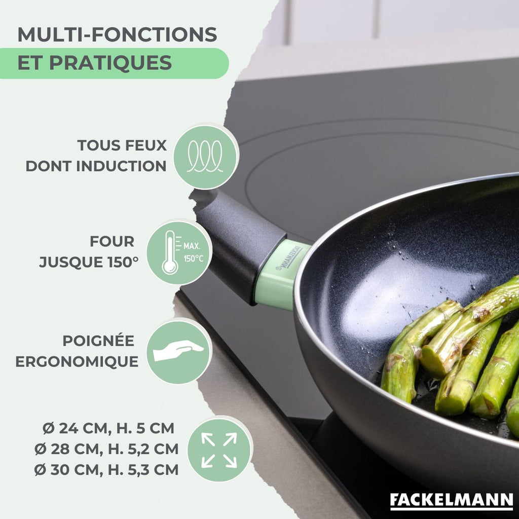 Set De 3 Poêles Antiadhésives Céramique Fackelmann Brandao - Noir/Vert