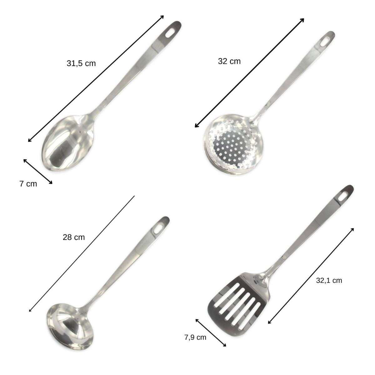 Ensemble De 4 Ustensiles De Cuisine En Inox Louche Spatule Ajourée Cuillère Et Écumoire Fackelmann Oxford - Inox