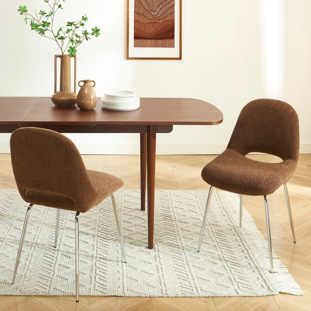 Doon - Chairs - Chenille Fabric - Brown Metal Legs