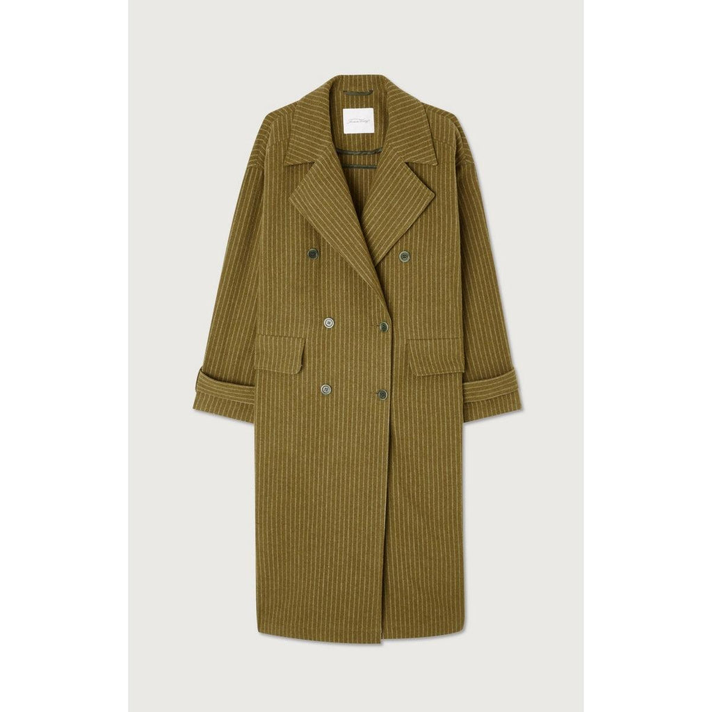 Manteau Mi-Long Ample - Rayures Kaki Et Bleues - Femme