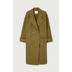 Manteau Mi-Long Ample - Rayures Kaki Et Bleues - Femme