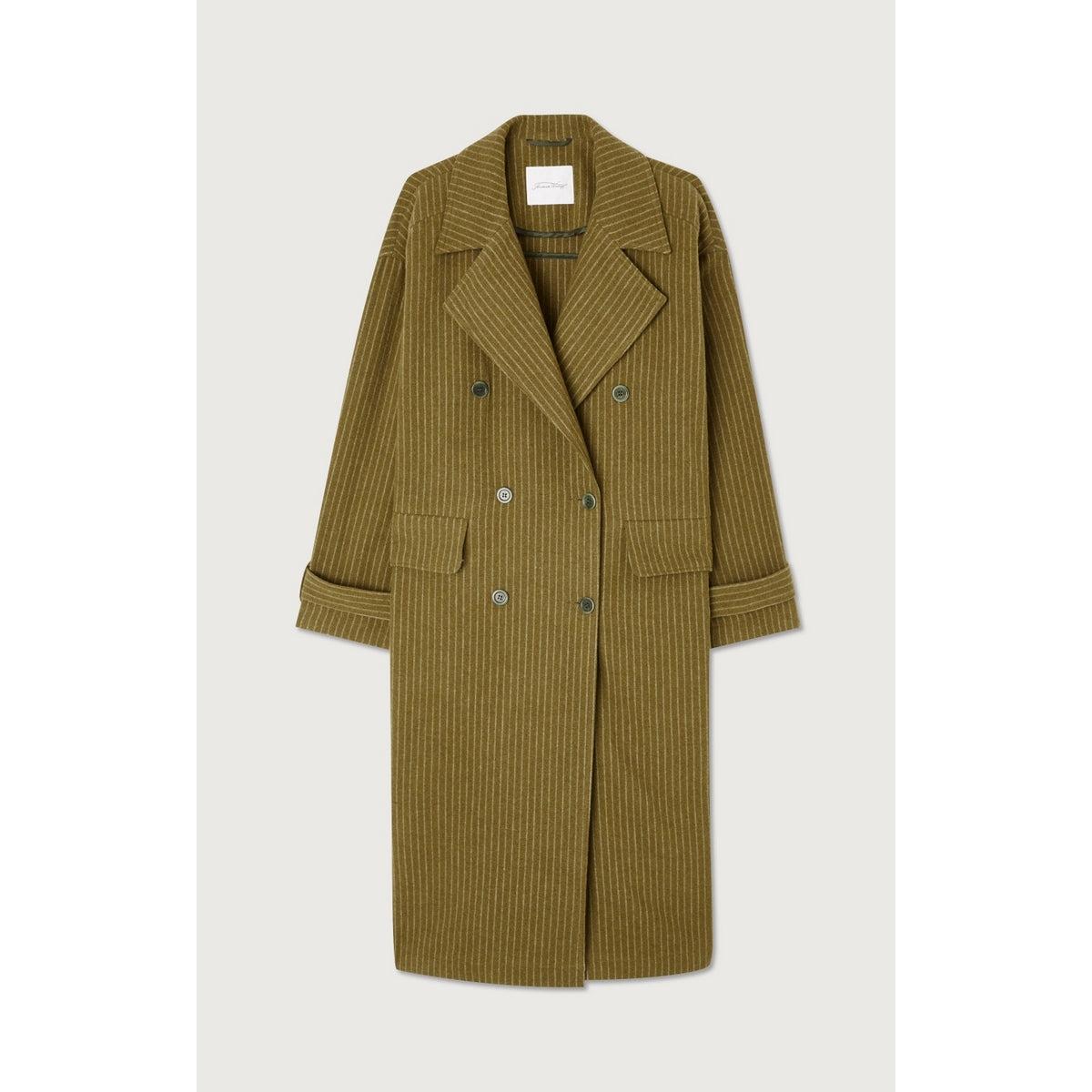 Manteau Mi-Long Ample - Rayures Kaki Et Bleues - Femme