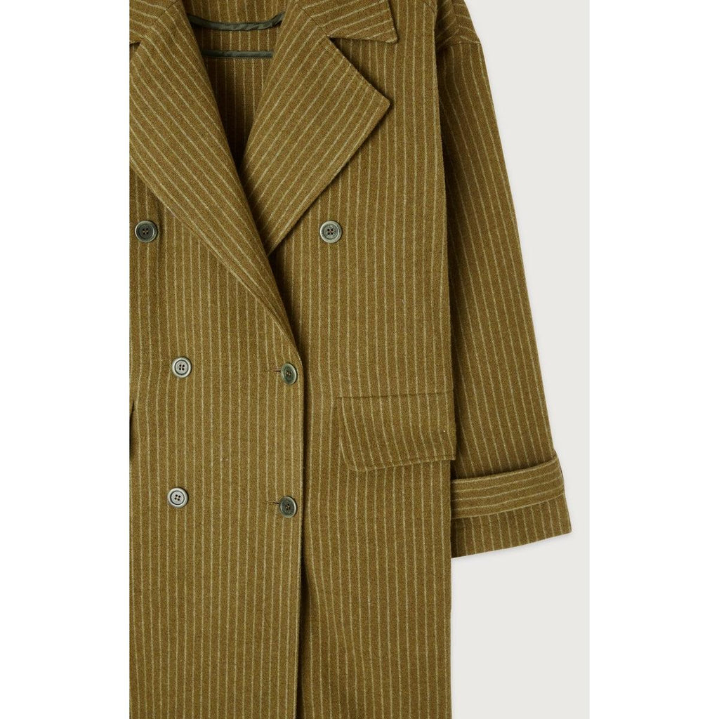 Manteau Mi-Long Ample - Rayures Kaki Et Bleues - Femme