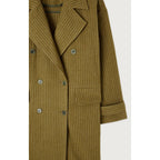 Manteau Mi-Long Ample - Rayures Kaki Et Bleues - Femme