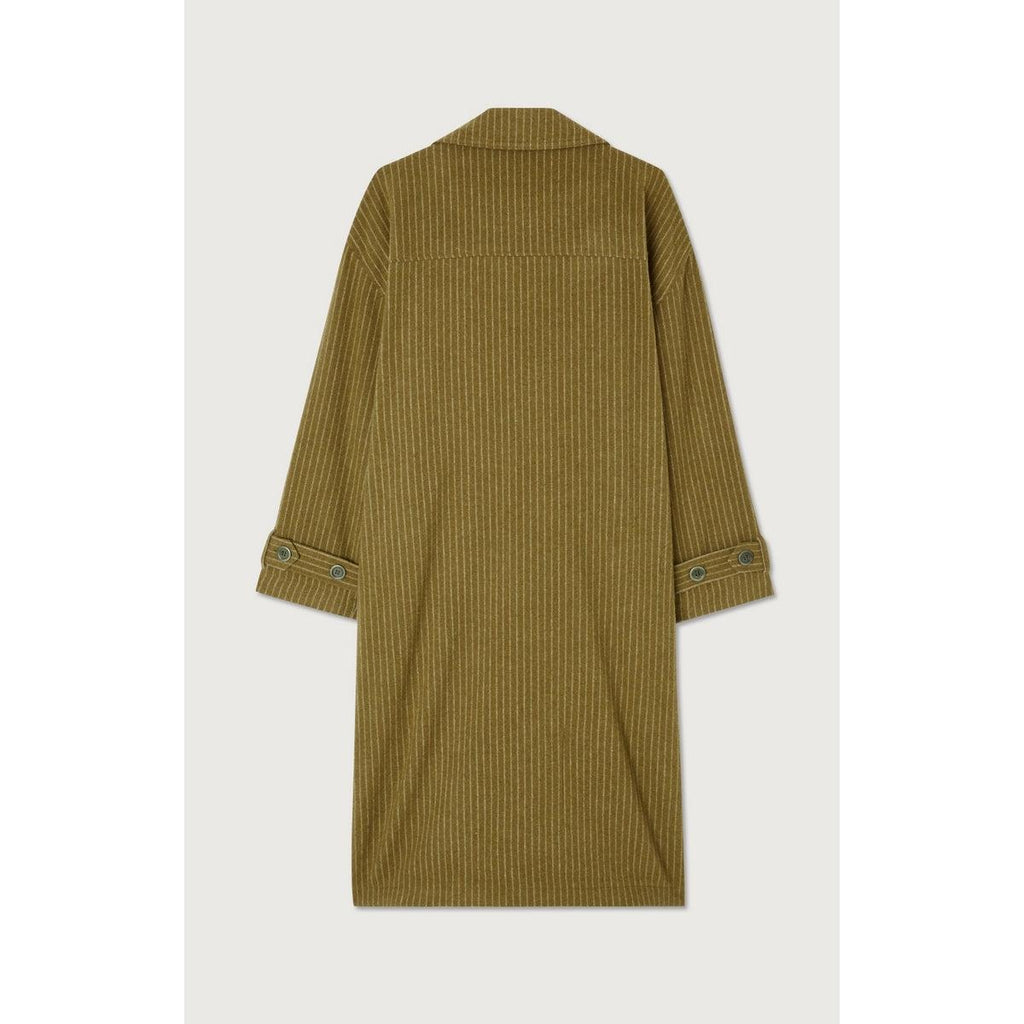 Manteau Mi-Long Ample - Rayures Kaki Et Bleues - Femme