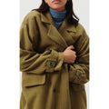 Manteau Mi-Long Ample - Rayures Kaki Et Bleues - Femme