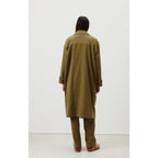 Manteau Mi-Long Ample - Rayures Kaki Et Bleues - Femme
